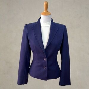 Vintage 80s Jacques Navy Pleated Puff Shoulder Blazer Jacket 4 USA